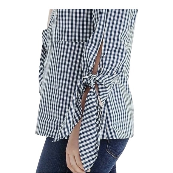 Universal Standard For J Crew Blue&White Gingham Poplin Tie Sleeve Blouse Sz 2X - Picture 9 of 15